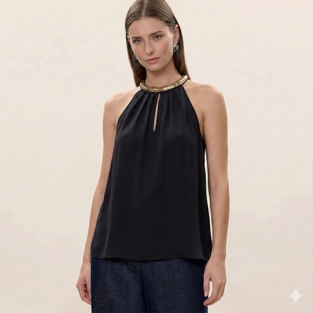NWT Rebecca Taylor Silk Sequin Halter Top Size 6